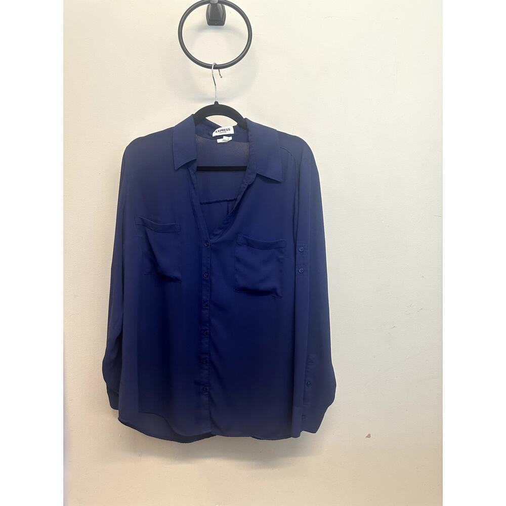 Express The Portofino Shirt Slim Fit Women’s XL Navy Blue Button-Up Blouse